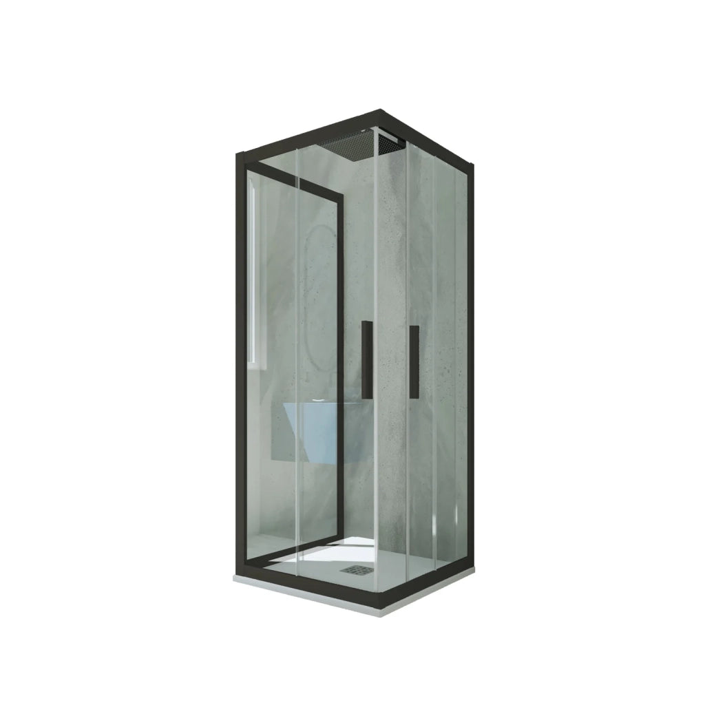 Box doccia 3 lati scorrevole 80x90x80 CM H 200 Vetro Trasparente Profilo Nero Matt mod. Kolors Trio
