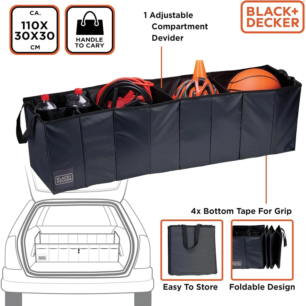 Organizer Contenitore per Auto Pieghevole Salvaspazio 5 Vani 110x30 H 30cm Nero