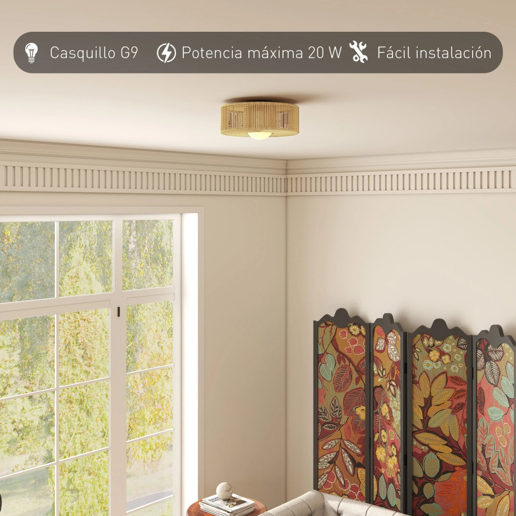 Lampada a Soffitto LED 20W 3000K con Paralume in Lino ¨C zephmum ¨C Marrone