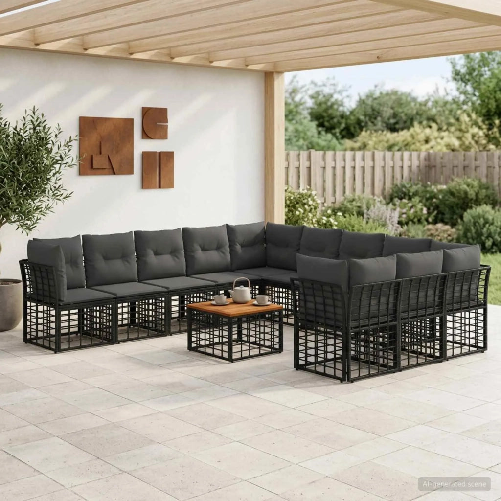 Set di divani da esterno 12 pcs Nero e Grigio scuro Poliestere 3437587
