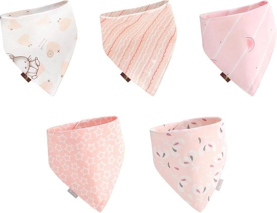 Set di 5 babyslabbetji con chiusure a pressione regolabili - slabbetji in cotone - colorati - 34*34*45CM