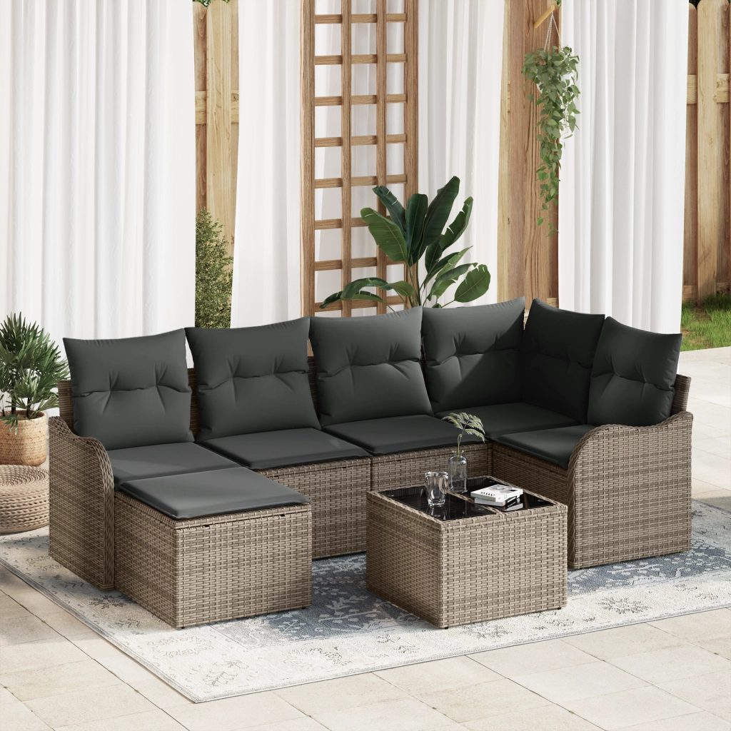 Set di Divani da Giardino 6 Pezzi con Cuscini Rattan Policarbonato Nero
