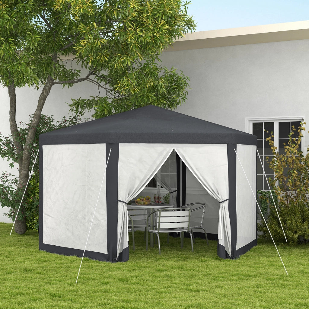Gazebo da Giardino Esagonale ¨C zephmum ¨C Grigio, Metallo e Poliestere, 394x394x250 cm
