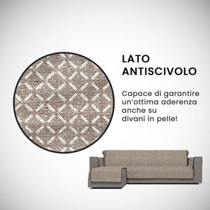 Copridivano in Poliestere con Penisola Sinistra Seduta 290 cm Marrone