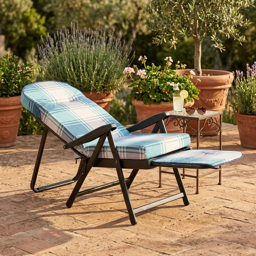 Poltrona Sdraio relax reclinabile in Tessuto Acciaio cm 155x60x60 - QUENTIN