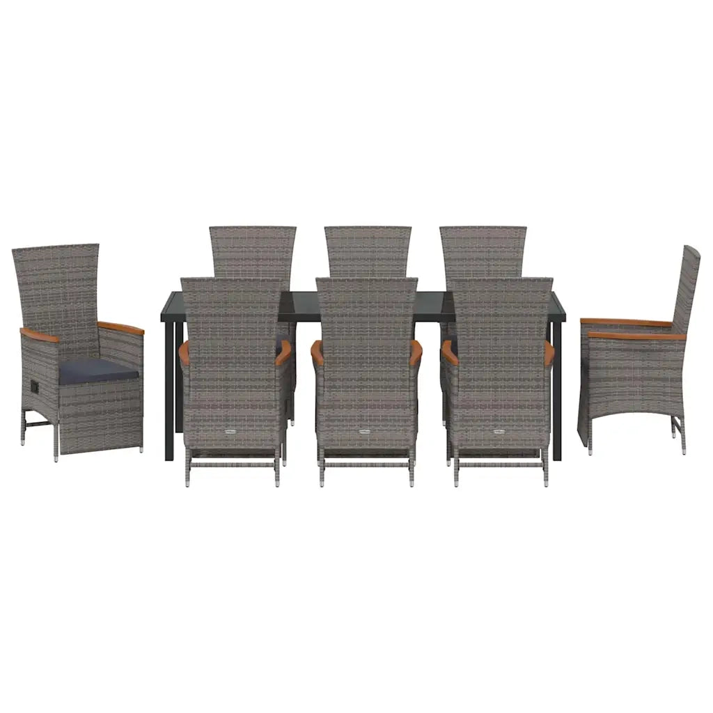 Set da Pranzo per Giardino con cuscino 9 pcs Grigio polyrattan 3379456