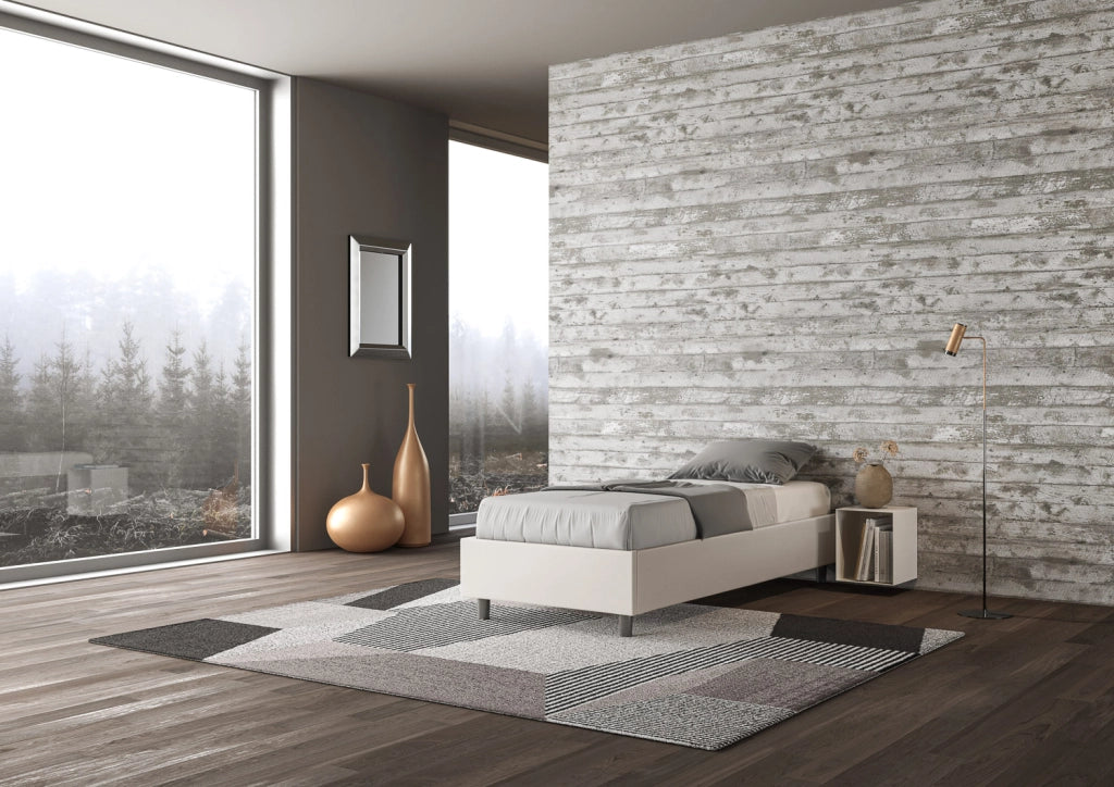 BS COM Letto singolo senza rete imbottito 80x210 similpelle bianco