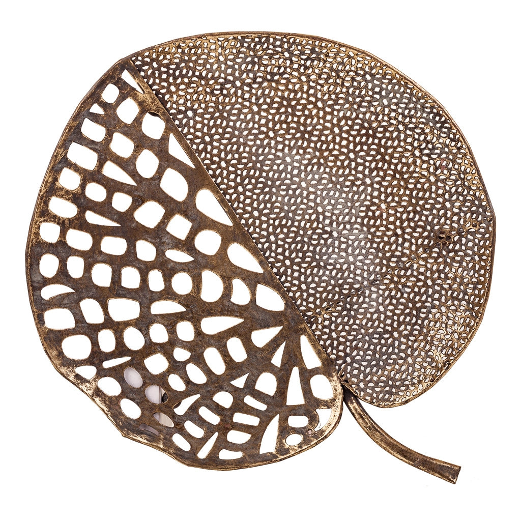 Decoro foglia metallo dorato 38x34,5x4,5h