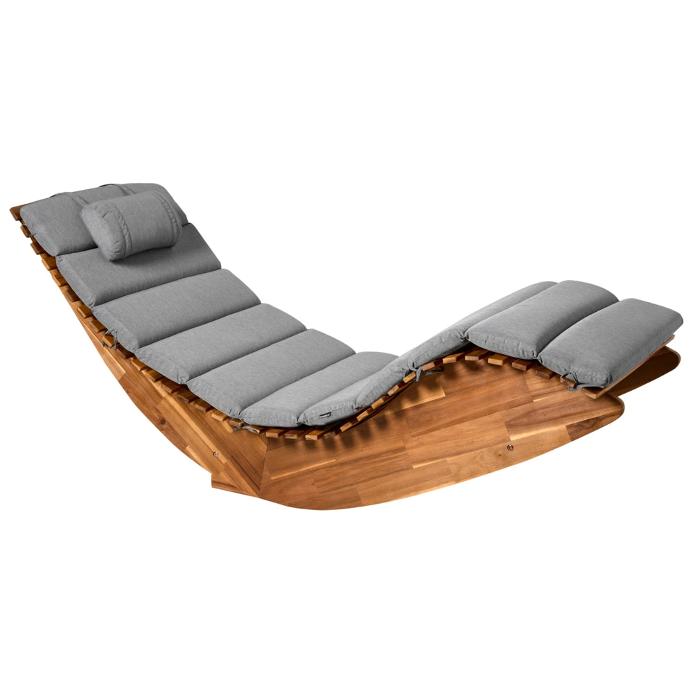 Lettino prendisole in legno di acacia Cuscino Grigio melange a doghe Design a dondolo Forma curva