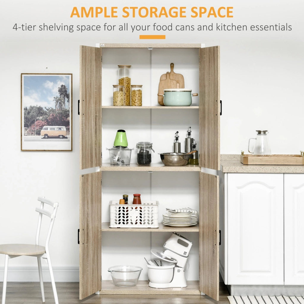 Mobile Dispensa Cucina 4 Ante 80x40x182 cm in MDF Bianco e Legno