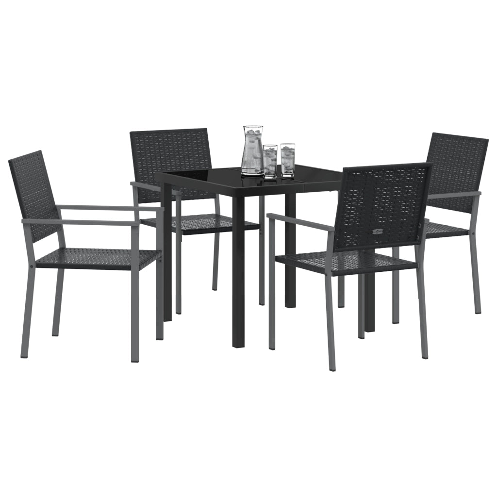Set da Pranzo da Giardino 5 Pezzi in Polyrattan Nero