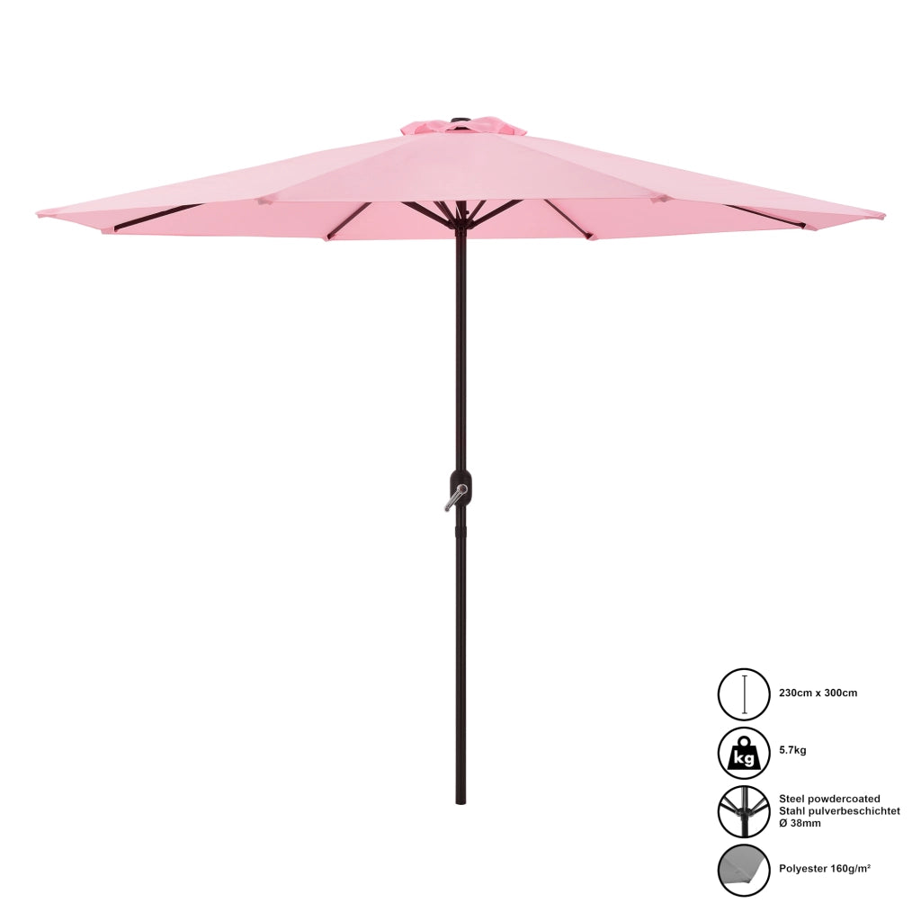 Ombrellone da Giardino Budapest con Palo Centrale e Meccanismo a Manovella 230 x Ø300 cm Rosa Pastello casa.pro