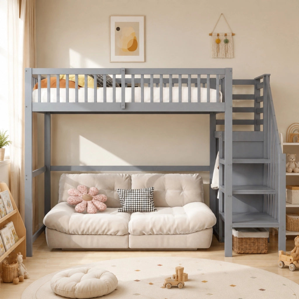 Hochbett 90x200 cm con scala; in legno; grigio