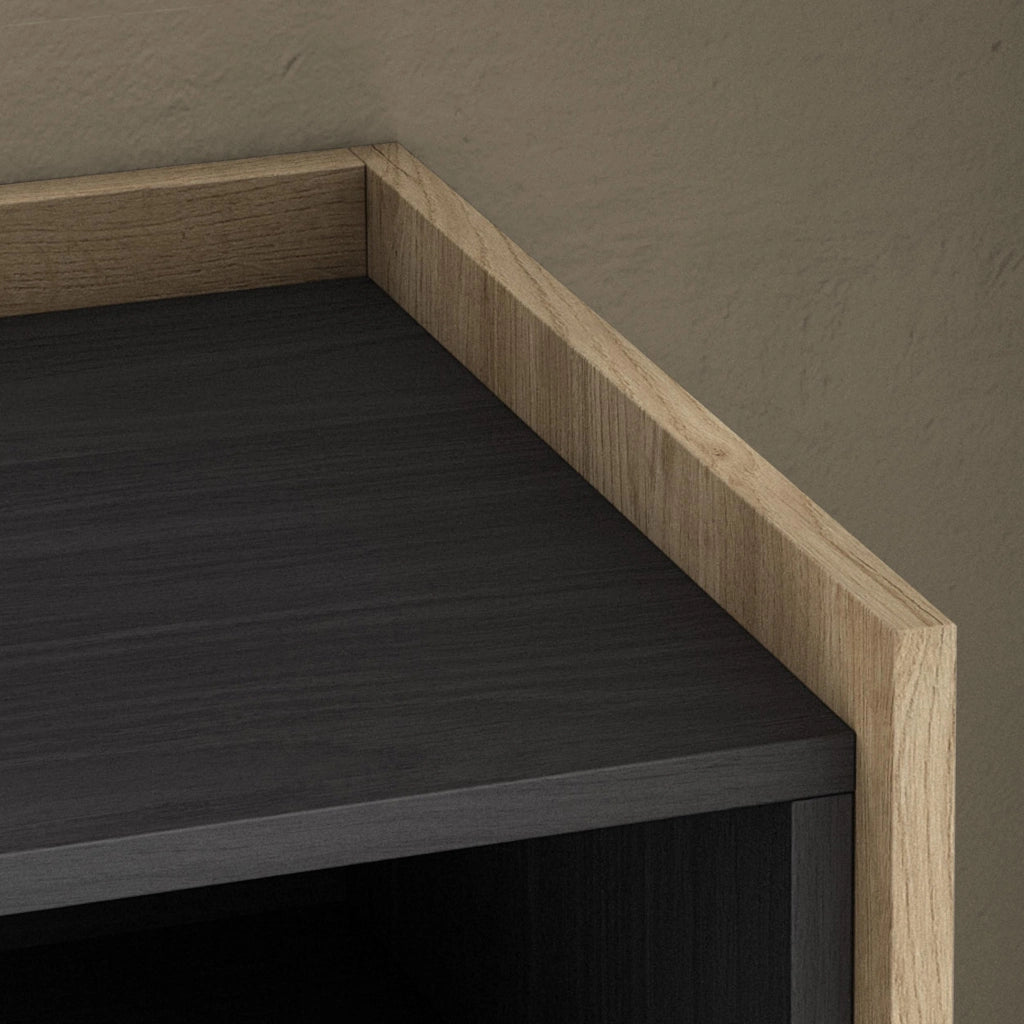 Credenza, Mobile, Cucina, 207x80x37 cm, 4 Porte, LED, Nero e rovere