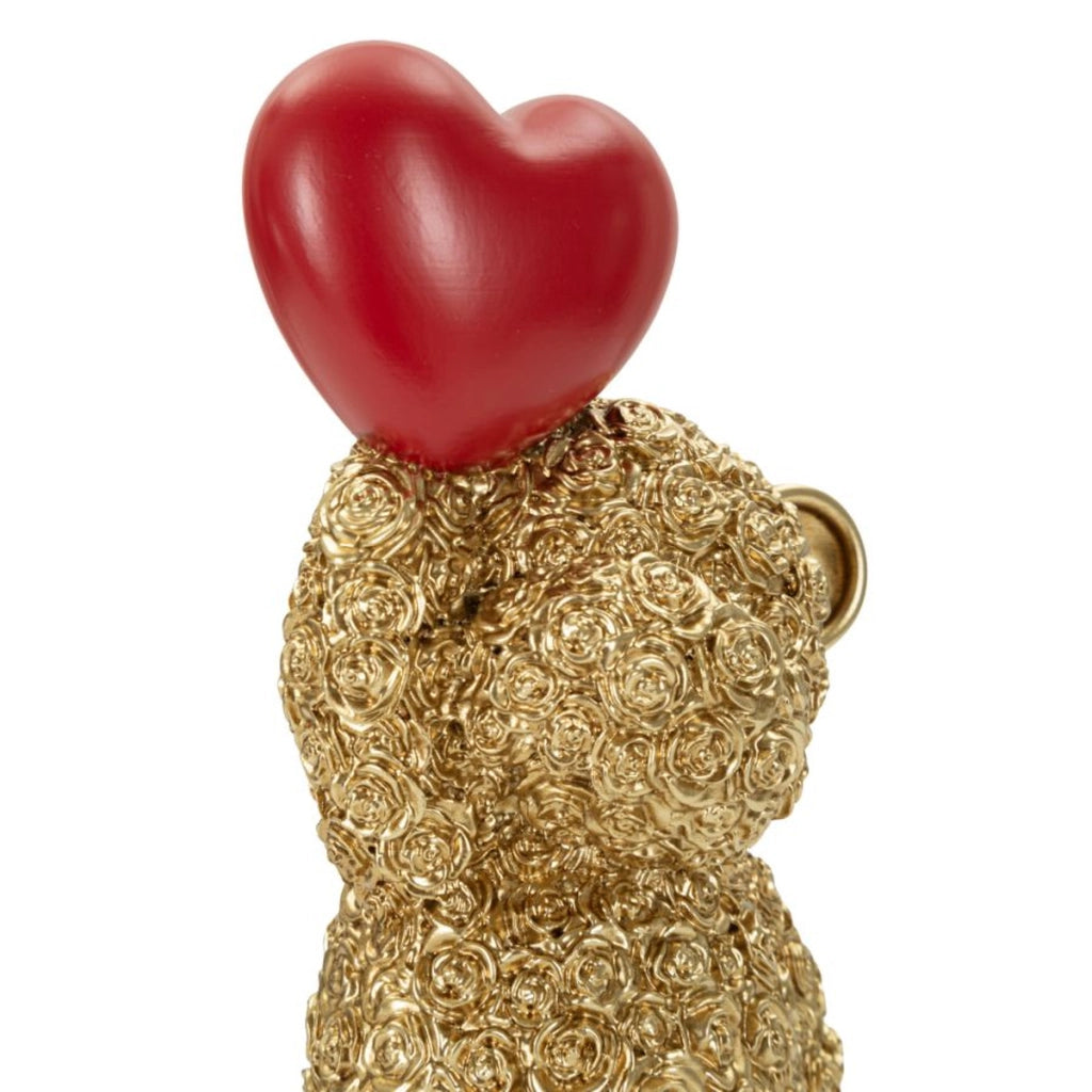 Scultura decorativa Orsetto con cuore in poliresina oro
