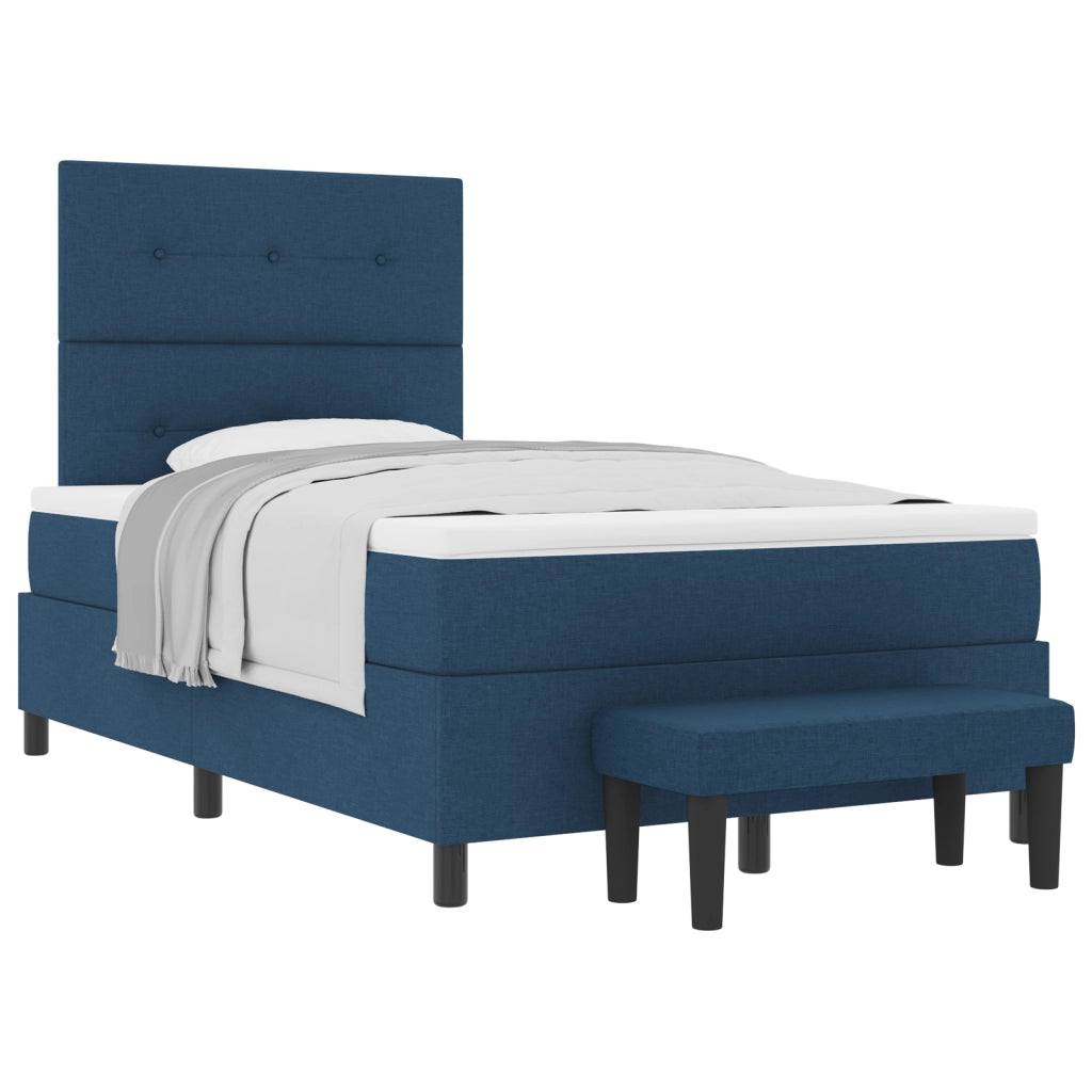 Letto con Box Spring e Materasso & Panchina Blu 120x200 cm Tessuto