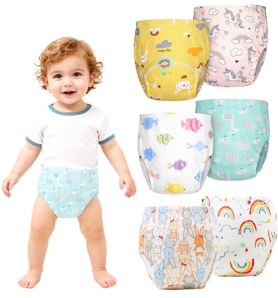 Set di 6 pantaloncini per allenamento per bambini - Pantaloncini per allenamento per bambini - Pannoloni in cotone respirante per bambini - Lavabili - Riciclabili - Adatti a bambini di entrambi i sessi - Taglia 90