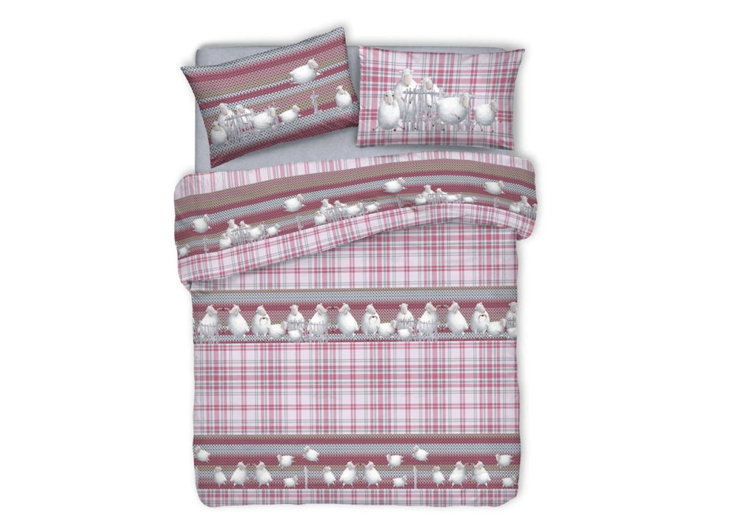 Copripiumino Sacco Piumone Pensieri Delicati 100% Cotone Disegno Pecorelle - Singolo - Rosa