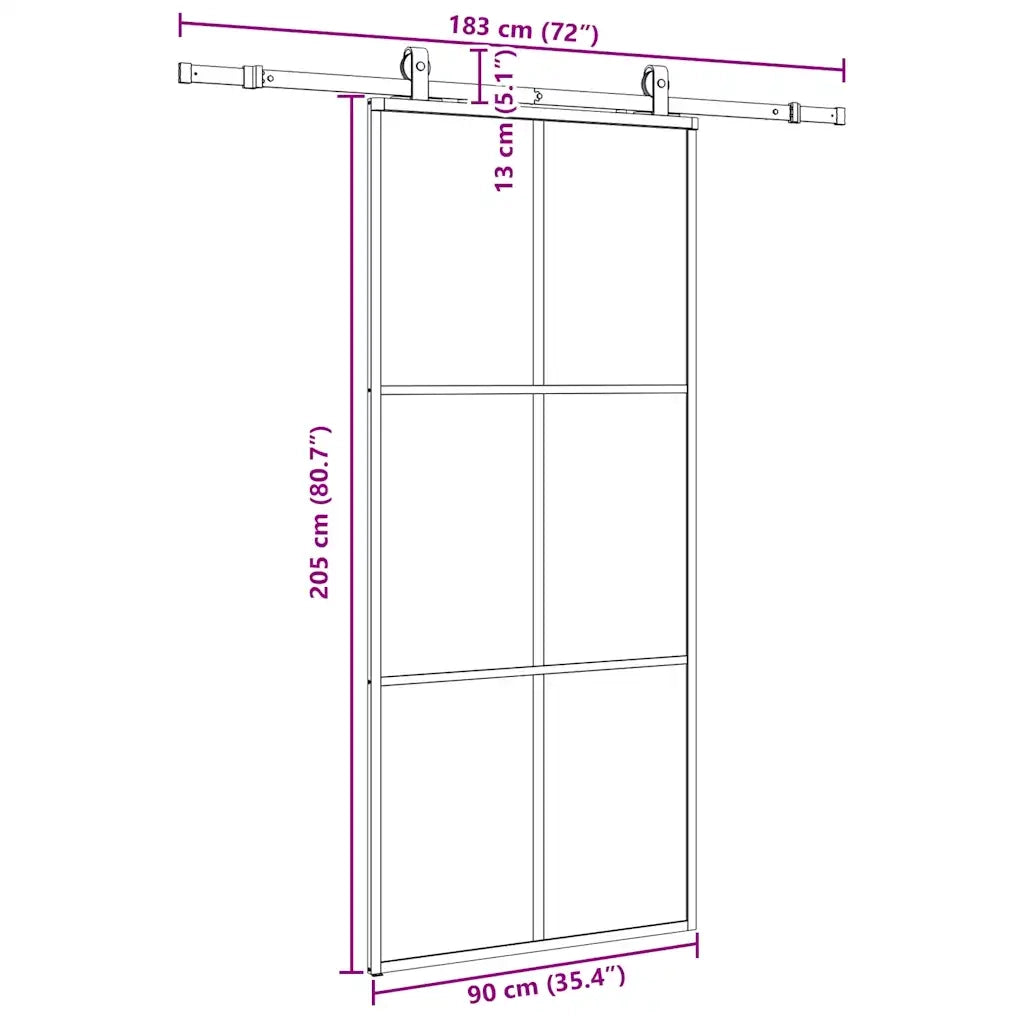 Porta Scorrevole con Ferramenta Nera 90x205 cm in Vetro ESG 3375785