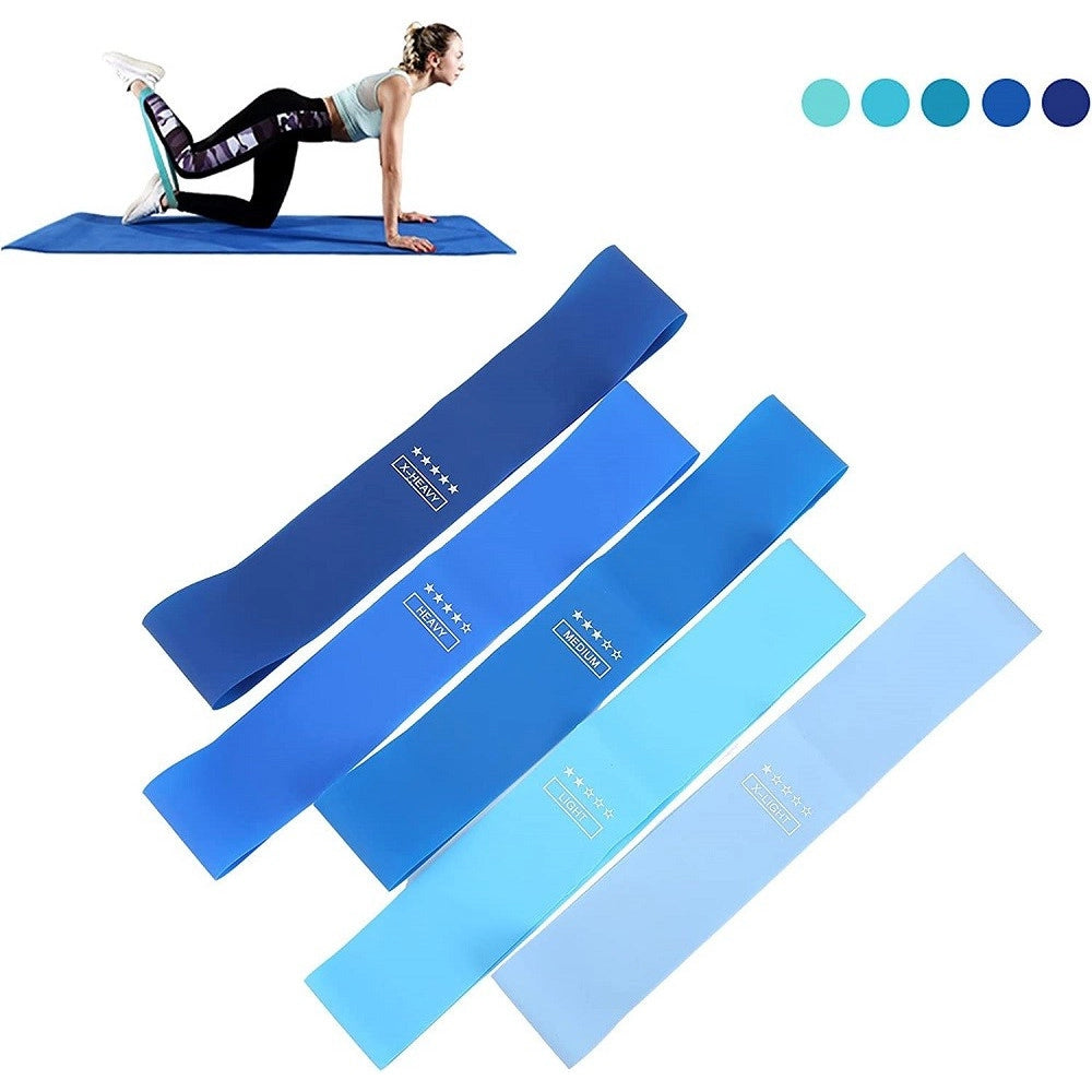Trade Shop - Set 5pz Fasce Elastiche Resistenza Fitness In Lattice Vari Esercizi Yoga Palestra -