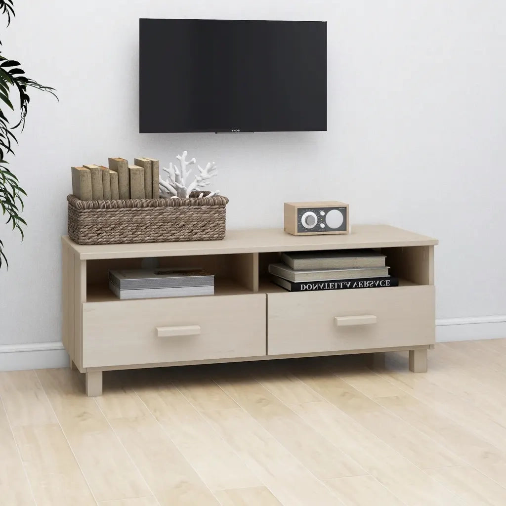 Mobile TV-Credenza TV-Console TV HAMAR ambra 106x40x40 cm in Legno Massello di Pino