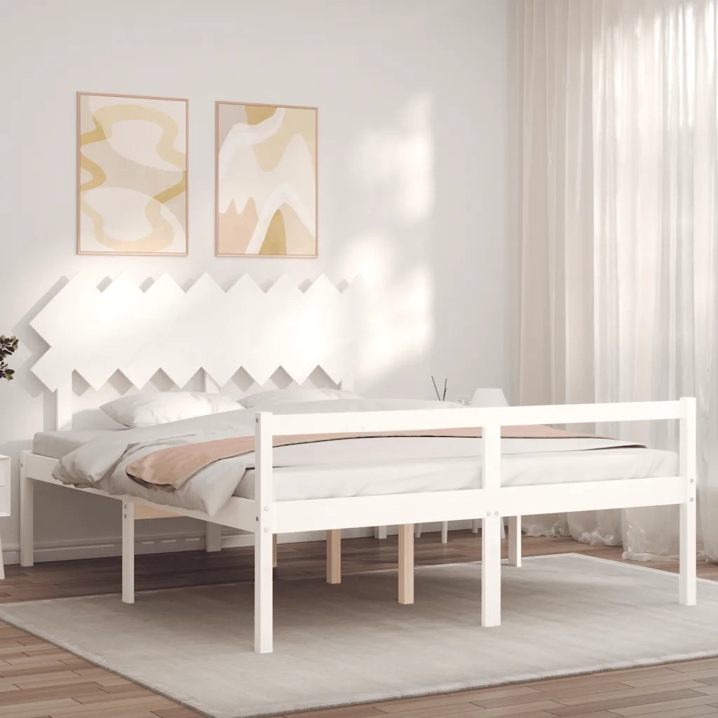 Letto per Anziani con Testiera Bianco 160x200 cm Legno Massello 3195557