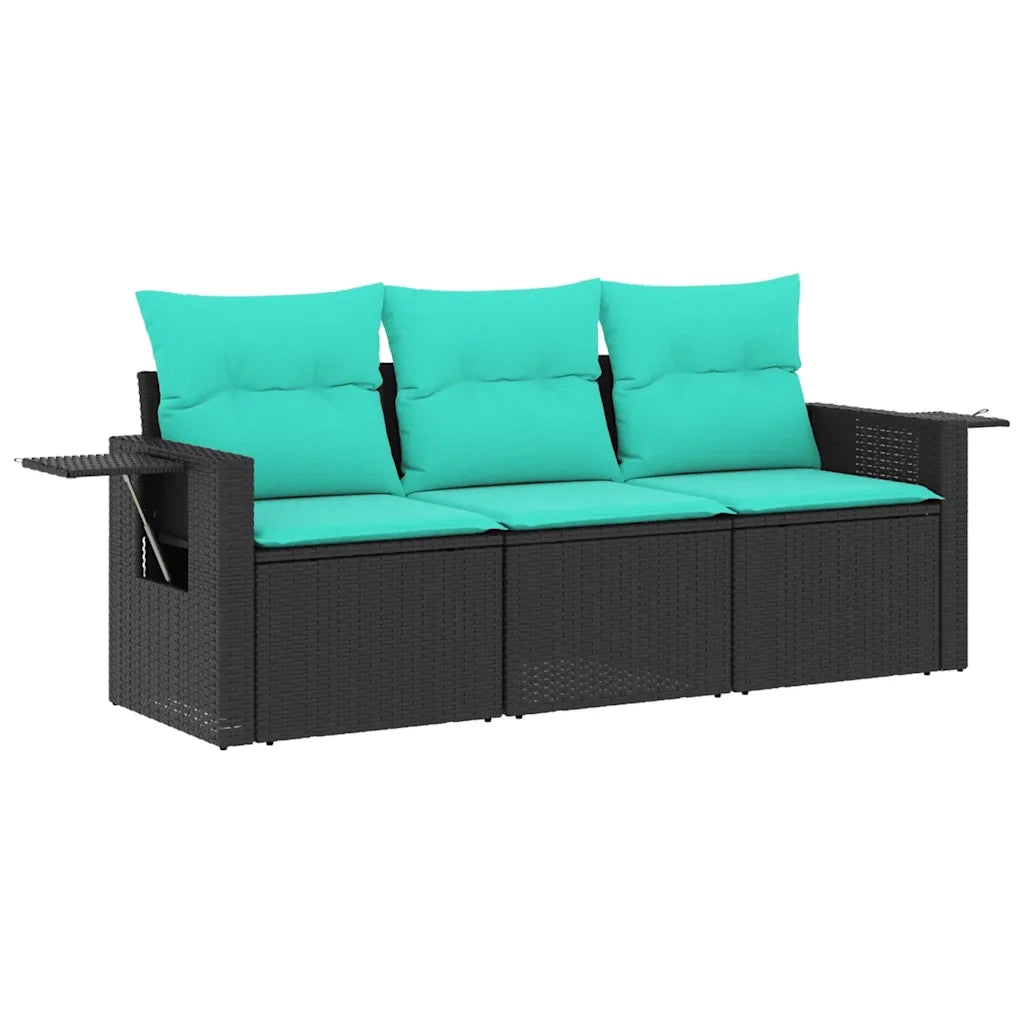Set Divani da Giardino 3 pz con Cuscini Nero in Polyrattan 3219856