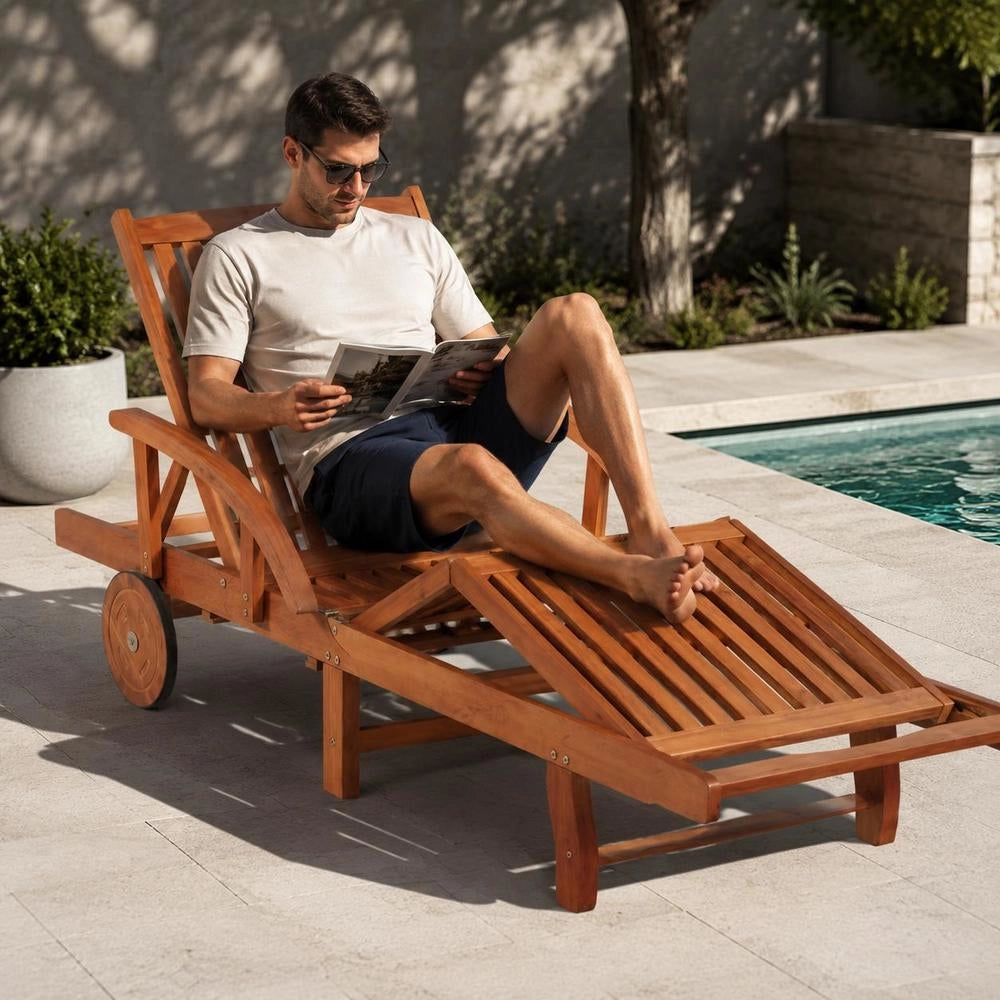 Sun Lounger Made Of Solid Acacia Wood