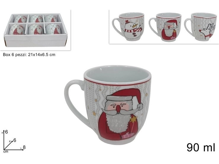 Set 6 Tazzine Tazze Caffè in Ceramica Natale Senza Piattini Vari Decori