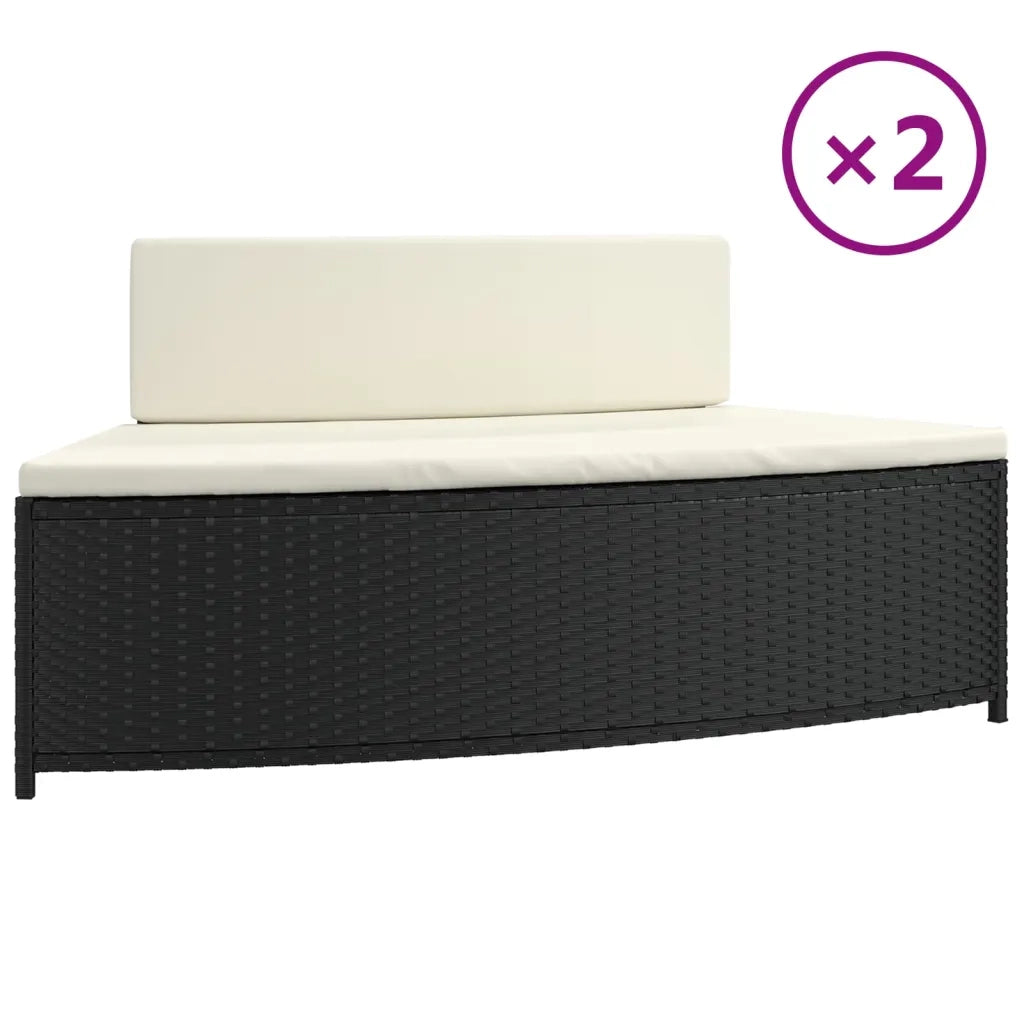 Panche per Spa con Cuscini 2 pz in Polyrattan Nero