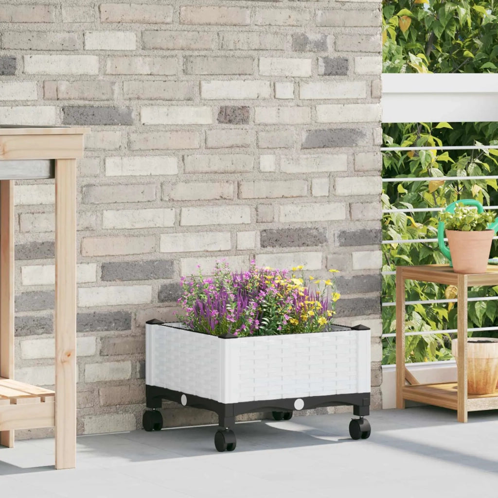 Vaso da Giardino con Ruote Bianco 40 x 40 x 33 cm PP 3422908