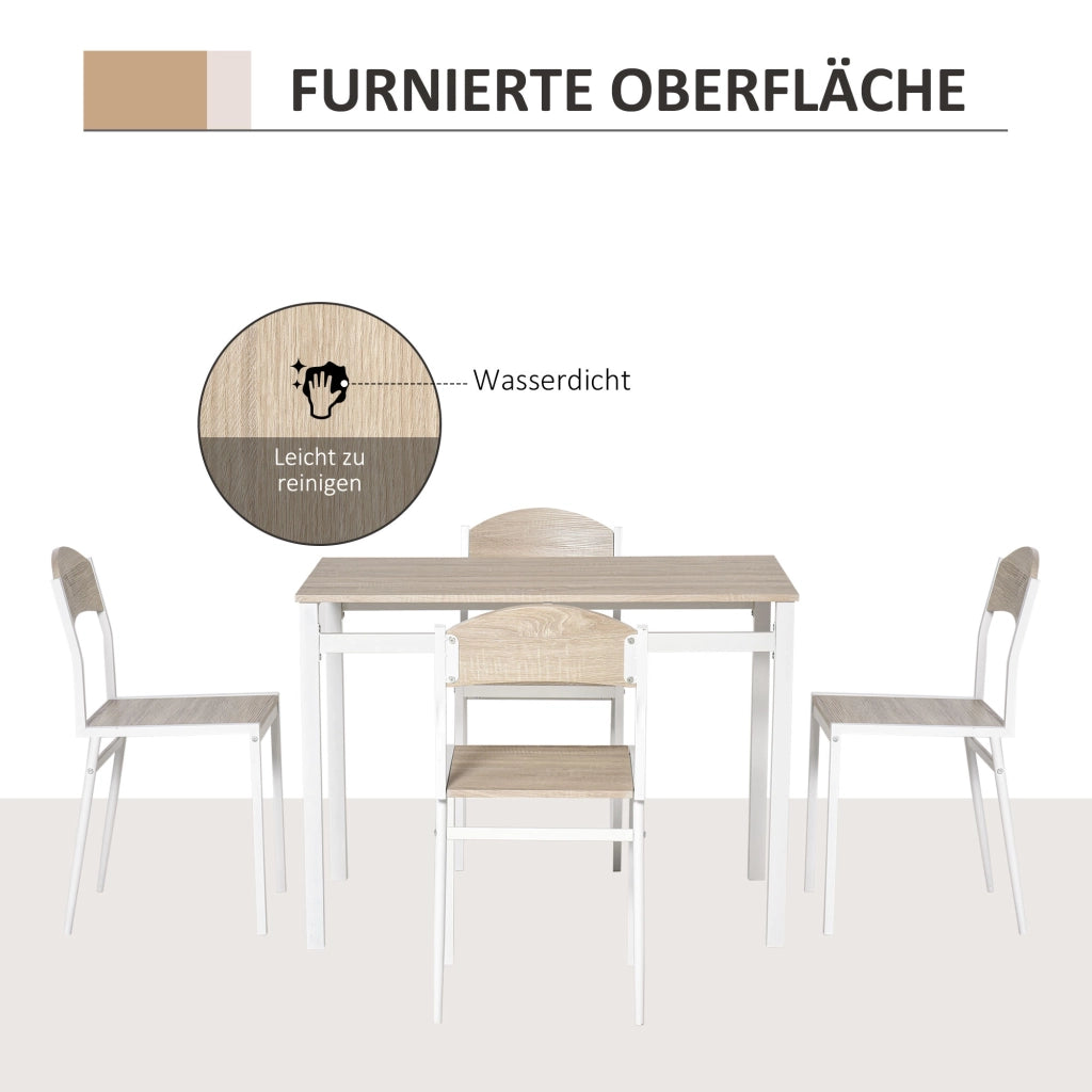 Tavolo da pranzo con 4 sedie, struttura in MDF e telaio in acciaio, stile rustico, per cucina, grigio chiaro