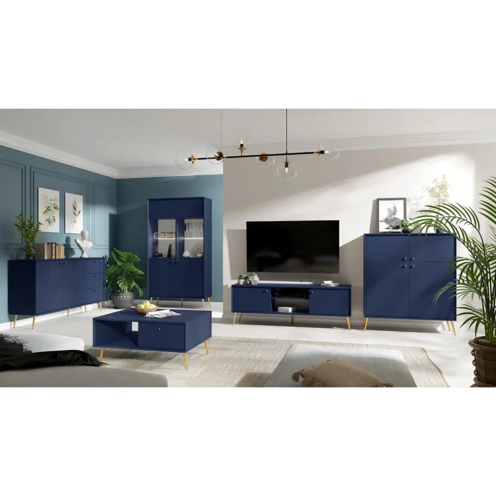 Vetrina design AZURÉA – 2 porte in vetro LED – Blu profondo – 106x191x41 cm