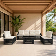 Set Divano da Giardino 9 pz Nero e Bianco Crema polyrattan 3437236