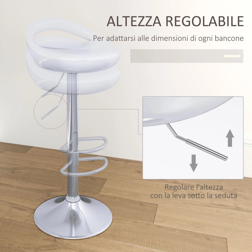 Set 2 Sgabelli da Bar Altezza Regolabile Seduta in ABS Bianco