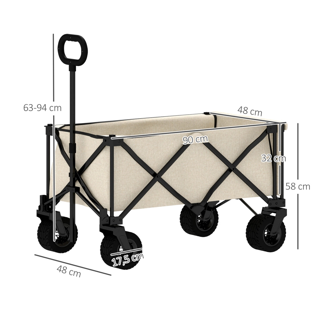 Carrello da Giardino Pieghevole con Piano Esterno ¨C Zephmum ¨C Beige 90x48x92 cm