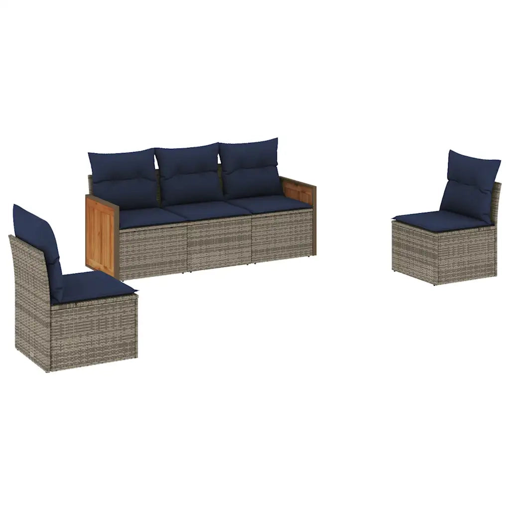 Set Divani da Giardino 5 pz con Cuscini Grigio in Polyrattan 3227531