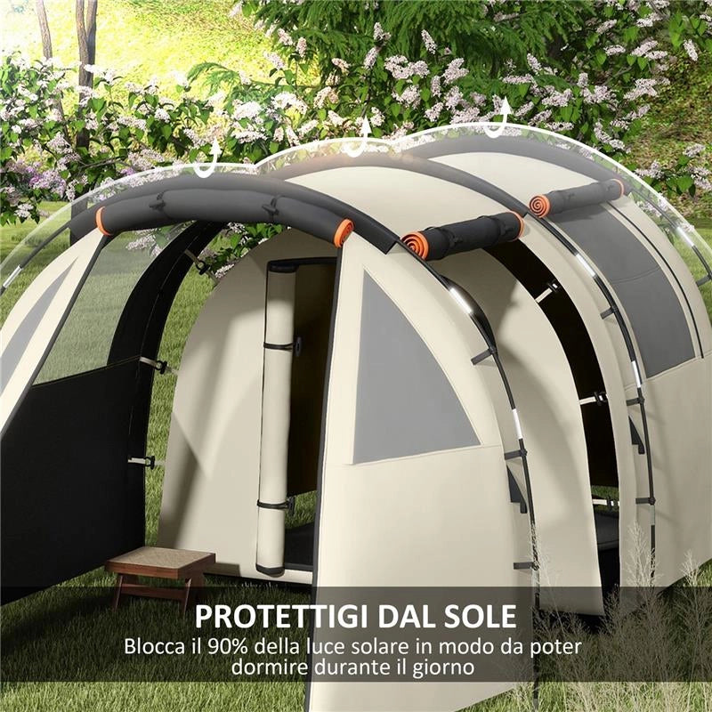 TENDA DA CAMPEGGIO 4-5 PERSONE CON COPERTURA OSCURANTE, IMPERMEABILE CON BORSA DI TRASPORTO, KAKI