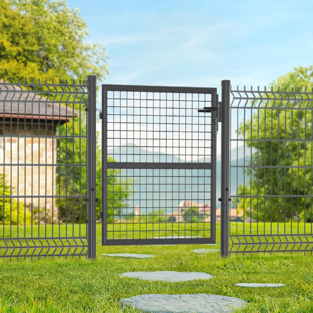 IDMarket - Cancello da giardino in acciaio 105 x 100 cm con serratura e maniglia grigio antracite