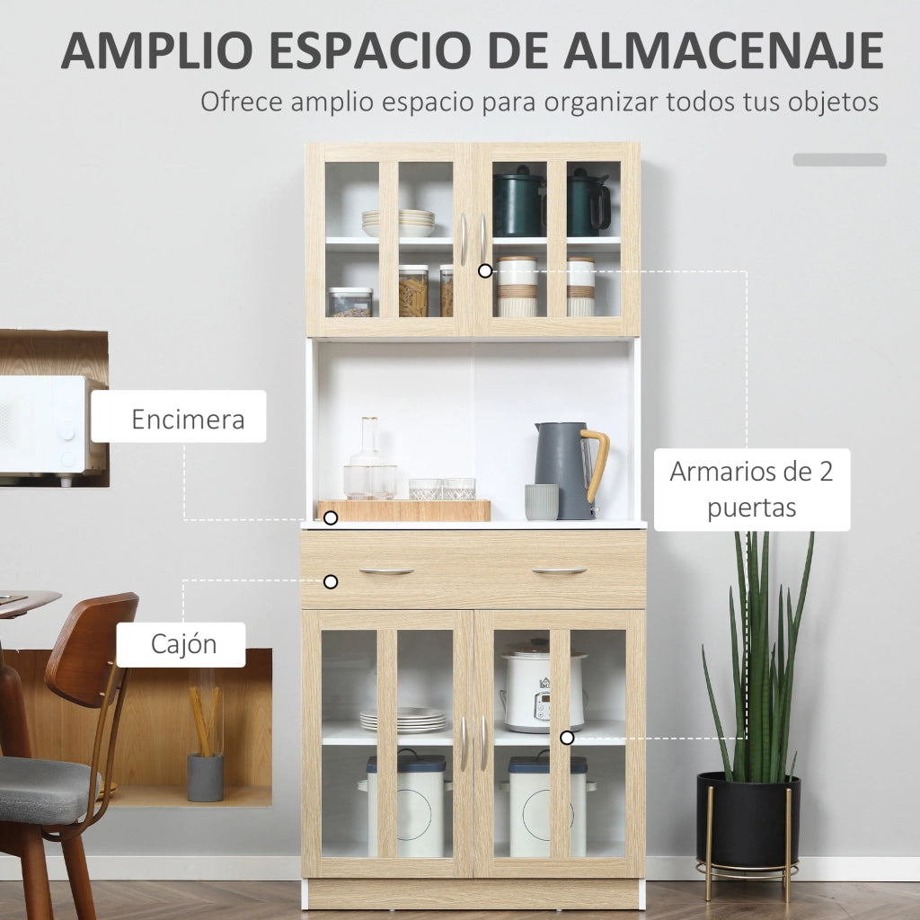 Armadio Cucina con Ante Vetro e Cassetti ¨C Zephmum ¨C Bianco Naturale 80x40x180 cm