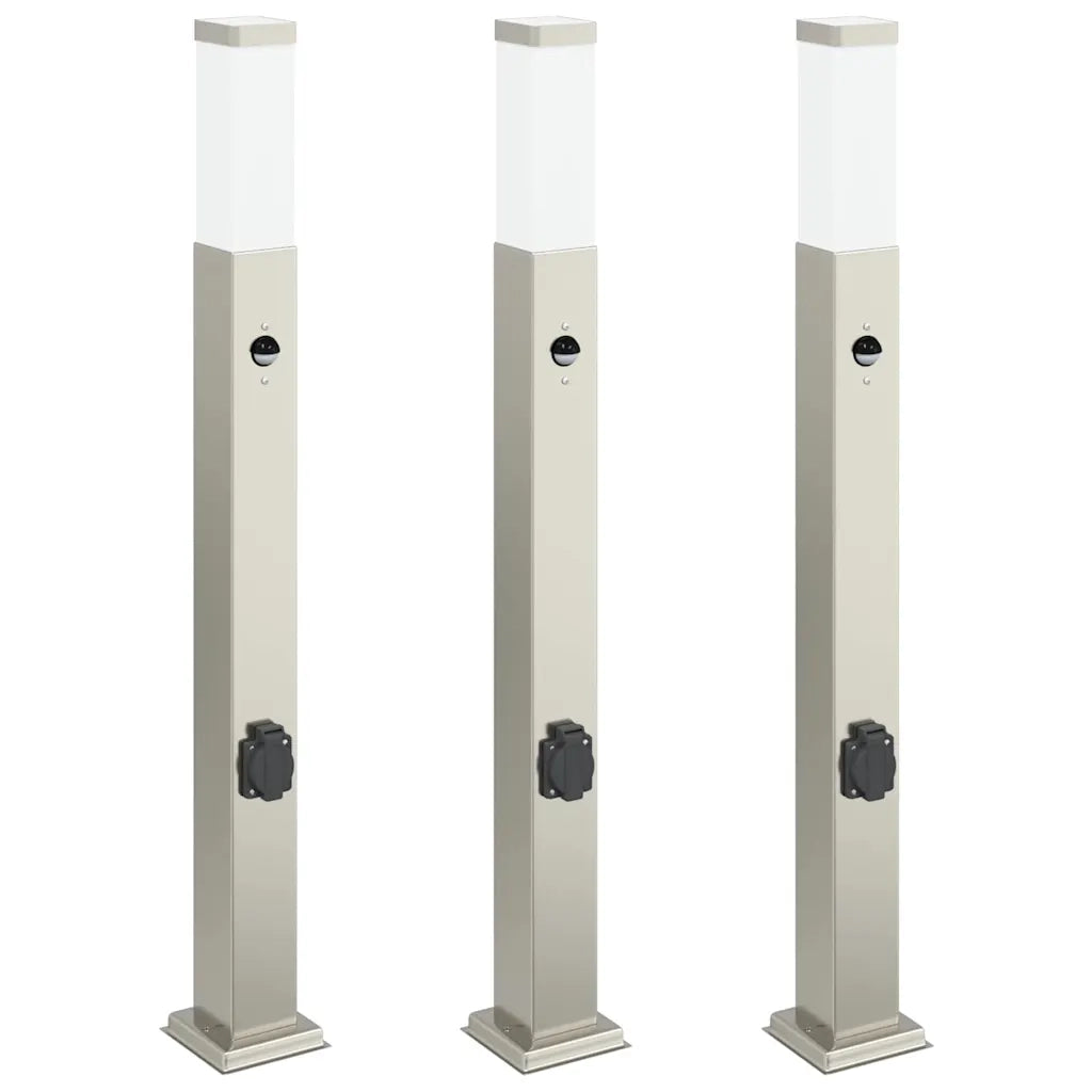 Lampioni a dissuasore con sensore e presa 3 pz 80 cm Acciaio Inox IP44 4006068