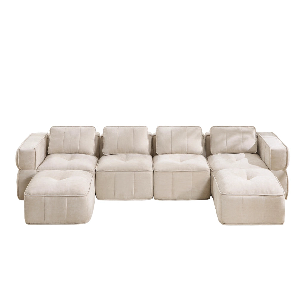 Divano modulare senza telaio con seduta profonda schienale ergonomico e base antiscivolo in poliestere beige