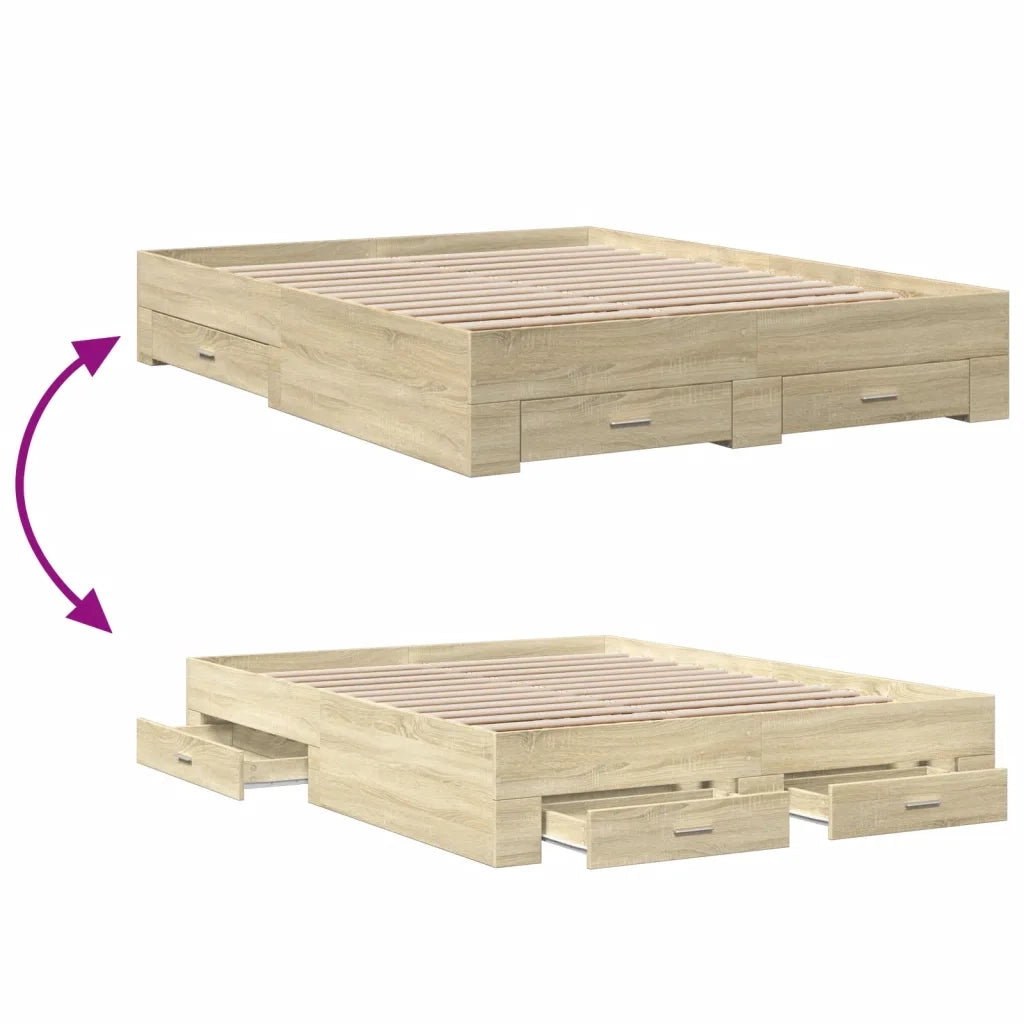 Letto matrimoniale | Letto per adulti | Giroletto Cassetti Rovere Sonoma 160x200 cm Legno Multistrato
