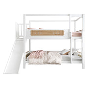 Letto a Castello 90x200 cm con Scivolo; Scala Ampia; Sponde di Sicurezza in Legno