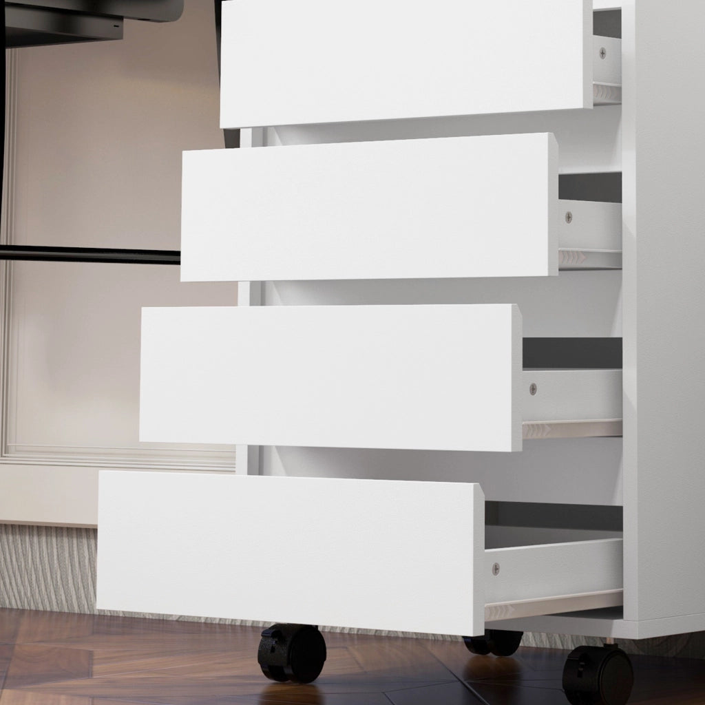 Scrivania con cassetti ¨C zephmum ¨C 4 cassetti, ruote, bianco