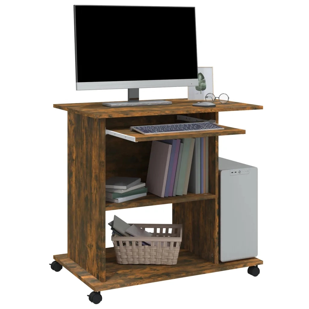 Scrivania | Tavolo da Ufficio per Computer Rovere Fumo 80x50x75cm Legno Multistrato