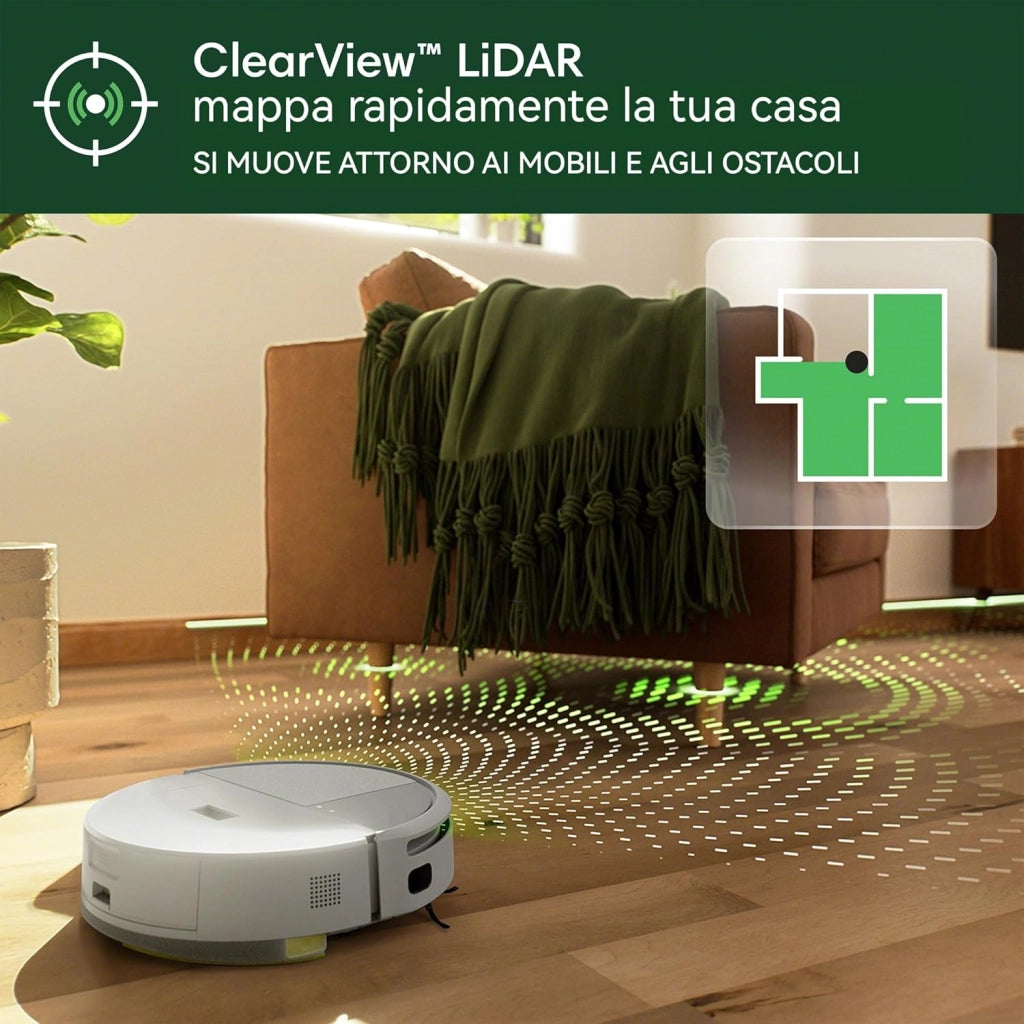 iRobot Roomba 205 DustCompactor Combo, Robot Aspirapolvere Lavapavimenti, Senza Sacchetto, Raccoglie e Compatta la Polvere, Navigazione LiDAR, Rileva Tappeti/Moquette, Controllo tramite App, Bianco