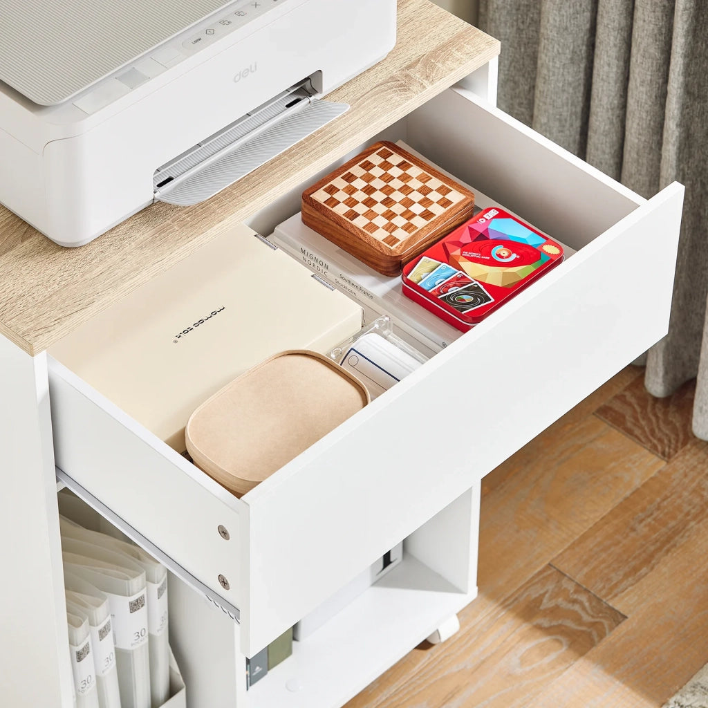 SoBuy Carrello da ufficio Carrello Portaoggetti con Cassetto Tavolino stampante 63x42x88cm ASK10-WN
