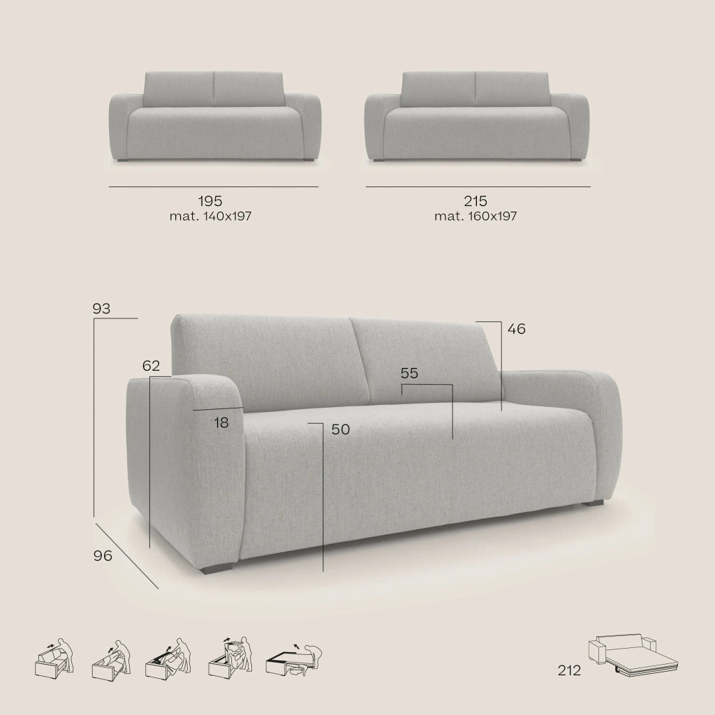 Duna Divano letto matrimoniale con materasso 20 cm in tessuto impermeabile T03 215 cm (mat. 160x197) giallo