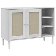 Credenza | Madia | Buffet da pranzo | Armadio da pranzo SENJA Aspetto Rattan Bianco 112x40x80 cm Massello Pino